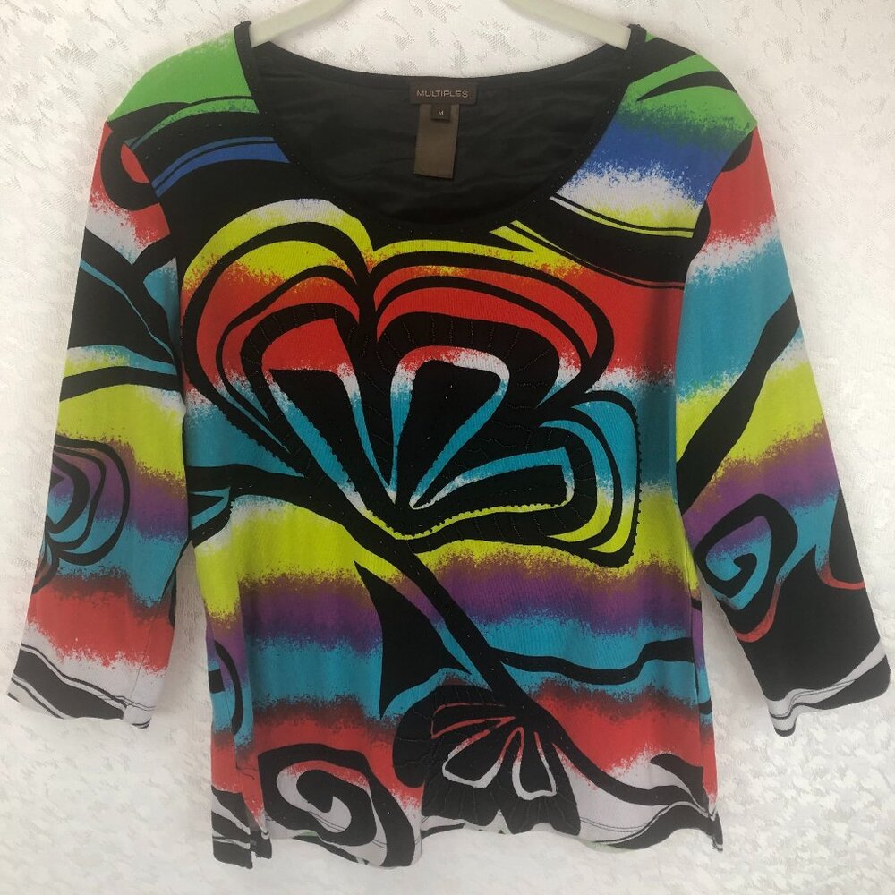 Multiples Modern Beaded Multicolor Design Pullove… - image 1